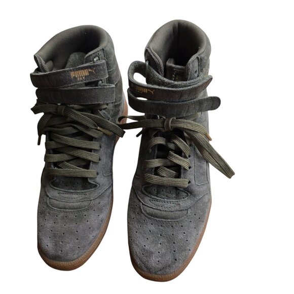 Puma Sky II High-Top Suede Sneakers Gray Olive Women Sz 8 Iconic Style - Picture 1 of 14
